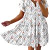 Womens Summer Casual Boho Floral Dresses V Neck Short Sleeve Sundresses Flowy Swing A-Line Mini Dress