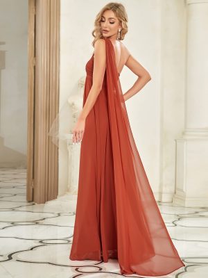 Women's Summer One-Shoulder Empire Waist Chiffon Pleated Maxi Formal Dress 09816