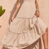 Women's Cross Neck Summer Sleeveless Tiered Maxi Dress Beach Tie Strap Smocked Long Dresses Pleated Sundress