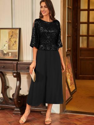 Sequin Dress for Women 2025 Mother of The Bride Dresses Wedding Guest Formal Chiffon Evening Gown