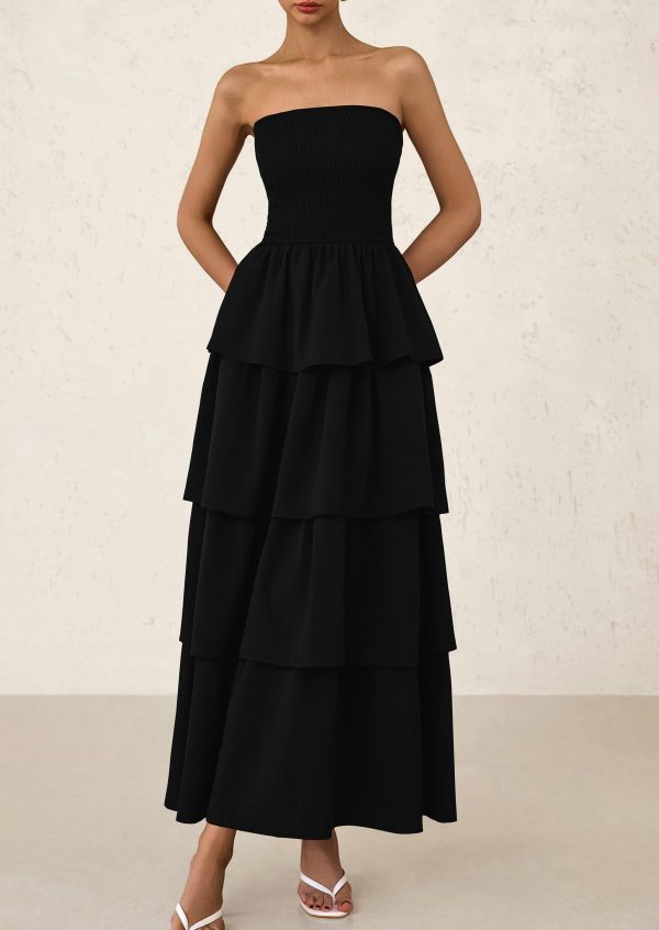 Maxi Dresses for Women 2025 Summer Off Shoulder Smocked Tiered Ruffle Long Flowy Wedding Guest Dress