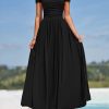 Women's Casual Dresses 2025 Summer Short Sleeve Ruched Patchwork A Line Pleated Swing Maxi Dress with Pockets
