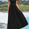 Women's Casual Dresses 2025 Summer Short Sleeve Ruched Patchwork A Line Pleated Swing Maxi Dress with Pockets
