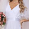 Women's Classic Chiffon Short Sleeve Pleated V-Neck Floor Length Bridesmaid Dresses 09890