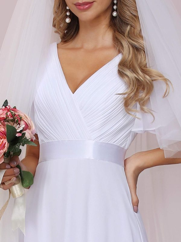 Women's Classic Chiffon Short Sleeve Pleated V-Neck Floor Length Bridesmaid Dresses 09890