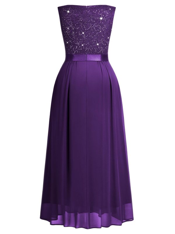 Women's Plus Size Sequin Lace Deep V-Neck Sleeveless Slit Formal Evening Maxi Dresses