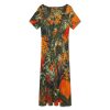 Orange Camouflage Women's Midi Dress Short Sleeve Dresses V Neck Sundress Casual Summer