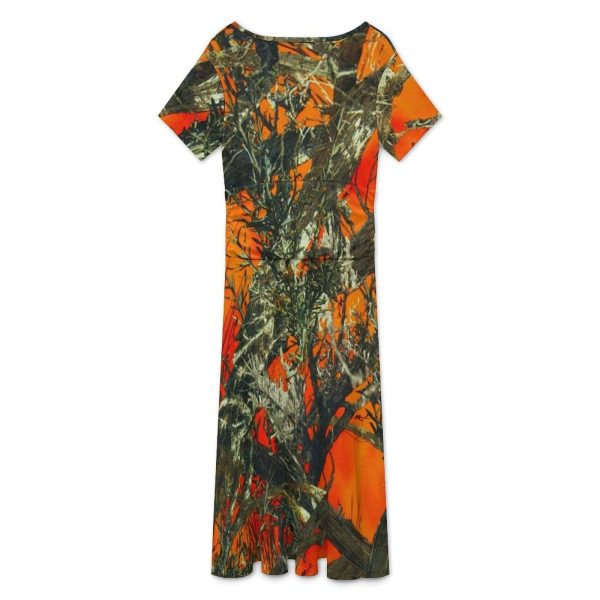 Orange Camouflage Women's Midi Dress Short Sleeve Dresses V Neck Sundress Casual Summer