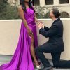 Women's One Shoulder Wrap Bridesmaid Dresses Long with Slit Pleats Satin Mermaid Formal Wedding Party Gowns YZTS083
