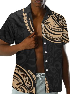 Samoa Couple Outfit Polynesian Dress for Women Traditional Puletasi Shirts for Men Tribal Shorts Trunks
