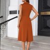 2025 Women's Notch Lapel Ruched Wrap V Neck Business Work Dress Sleeveless A Line Midi Dress
