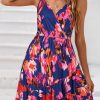 Womens Summer Dresses Floral V Neck Ruffled Hem Spaghetti Spring Casual Beach Outfits Flowy Wrap Sun Dress
