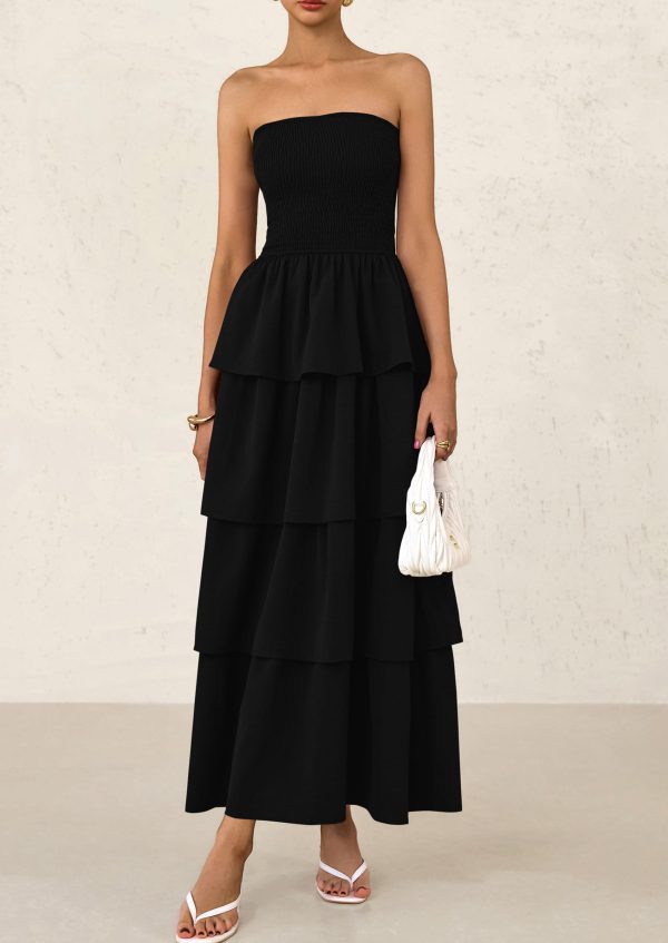 Maxi Dresses for Women 2025 Summer Off Shoulder Smocked Tiered Ruffle Long Flowy Wedding Guest Dress