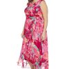 Women's Sleeveless Ruffle Detail Faux Wrap Tie Midi Dress