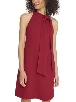 Women's Sleeveless Halter Tie Neck Shift Mini Dress
