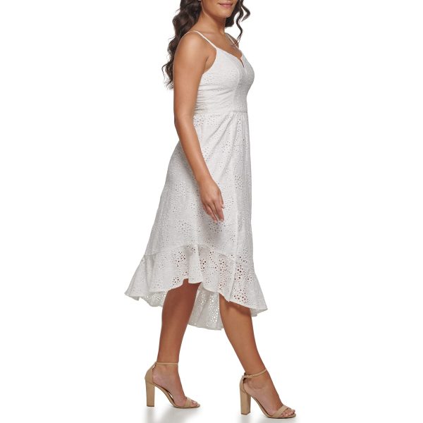 Women's Asymmetrical Cotton Eyelet Midi Contemporary Dress