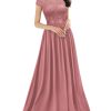 Women's Classy Scoop Neck Sequin Lace Contrast Bridesmaid Party Maxi Dress