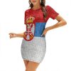 Flag of Serbia Mini Sexy Dress for Women Bodycon Short Sleeve Summer Party Club Dresses