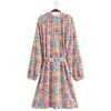 Women Pink Floral Print Beach Bohemian Dresses Mini Dresses Summer Rayon Happie Dress Robe Vestidos