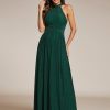 Women's Halter Neck Summer Formal Dresses Sleeveless Pletaed Floor Length Glitter Evening Dresses 41961