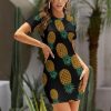 Down Pineapple Mini Sexy Dress for Women Bodycon Short Sleeve Summer Party Club Dresses
