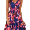 Womens Summer Dresses Floral V Neck Ruffled Hem Spaghetti Spring Casual Beach Outfits Flowy Wrap Sun Dress