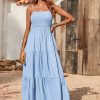 Women's Summer Maxi Dress 2025 Casual Boho Sleeveless Spaghetti Strap Smocked Tiered Long Beach Sundresses