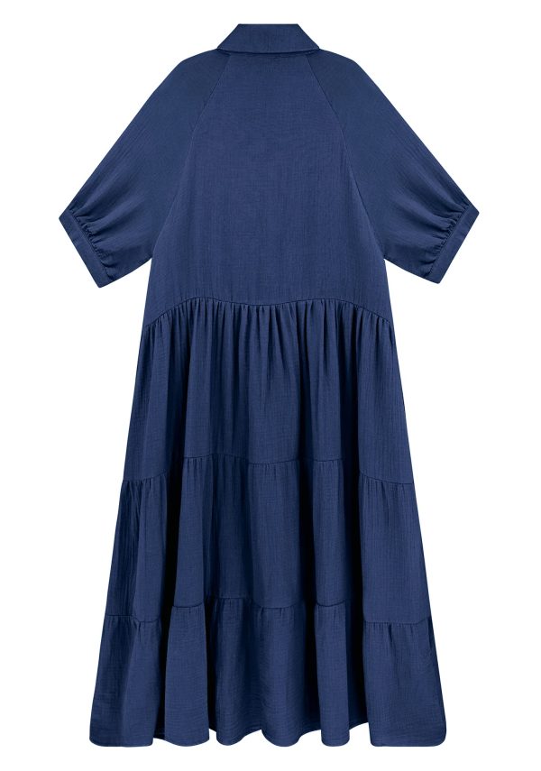 Women's Summer Cotton Half Sleeves Button Down Casual Loose Slit Midi Dress with Pockets