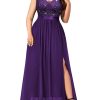 Women's Plus Size Sequin Lace Deep V-Neck Sleeveless Slit Formal Evening Maxi Dresses