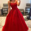 Spaghetti Straps Long Prom Dresses 2025 Ball Gown Lace Appliques Tulle Prom Dress with Pockets Wedding Gowns for Women