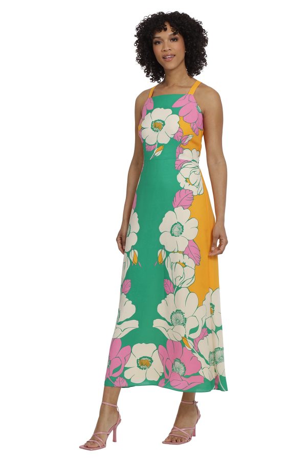Women's Bold Colorful Fun Printed Georgette Maxi Dress