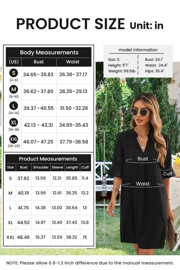 Shift Dress for Women V Neck Short Sleeves Solid Color Casual Flowy Summer Dresses(S-2XL)