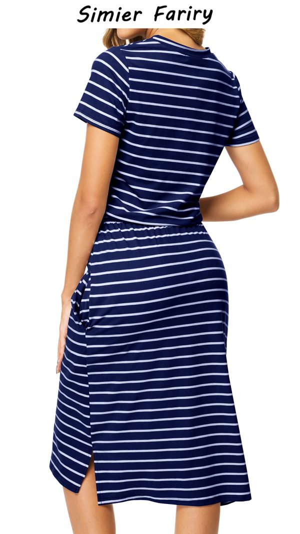 Womens Summer Hide Belly Knee Length Travel Dress Pocket 2025 Spring Short Sleeve Midi Work Casual Teacher Outfits