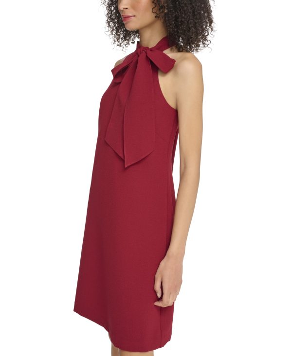 Women's Sleeveless Halter Tie Neck Shift Mini Dress