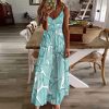 Teal Sea Glass Nautical Print Maxi Dress for Women Summer Casual Sleeveless V Neck Spaghetti Dresses