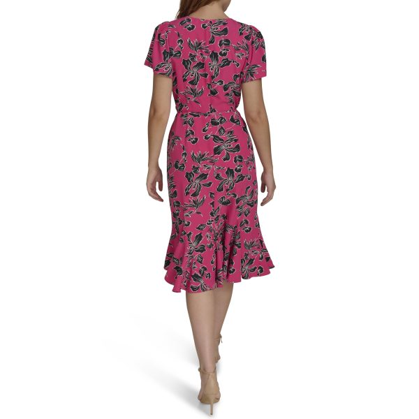 Women's Short Sleeve Pleated Hem Rope Belt Midi Dress