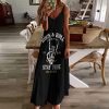Rock&roll Maxi Dress for Women Summer Casual Sleeveless V Neck Spaghetti Dresses