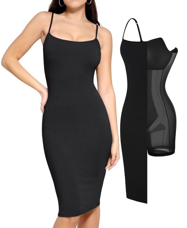 Summer Midi Dresses for Women Cocktail Shapewear Dress Adjustable Straps Party Club Going Out Bodycon Dress