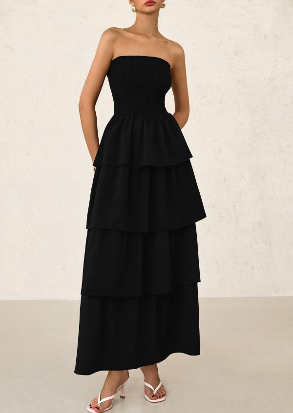 Maxi Dresses for Women 2025 Summer Off Shoulder Smocked Tiered Ruffle Long Flowy Wedding Guest Dress