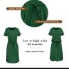 Womens Summer Hide Belly Knee Length Travel Dress Pocket 2025 Spring Short Sleeve Midi Work Casual Teacher Outfits