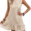 Women's Ruffle Hem Sleeveless Tank Dress Round Neck Casual Jacquard Hem Smock Summer Mini Dresses