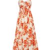 Women's 2025 Summer Maxi Dress Floral Tie Front Spaghetti Strap Casual Boho Beach Flowy Sundress with Pockets