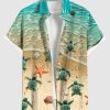Matchable Couple Hawaiian Sea Beach Starfish Turtle Shell Print Shirt or Plus Size Midi Split A Line Dress
