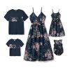 Family Matching Outfits Mommy and Me Dresses Hawaiian Tropical Vacation Beach Spaghetti Strap Dress and Shirt