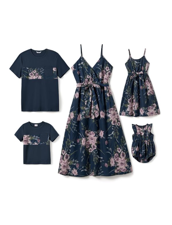 Family Matching Outfits Mommy and Me Dresses Hawaiian Tropical Vacation Beach Spaghetti Strap Dress and Shirt