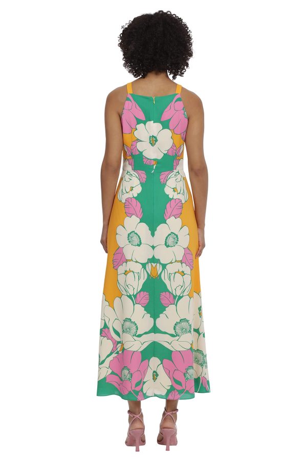 Women's Bold Colorful Fun Printed Georgette Maxi Dress