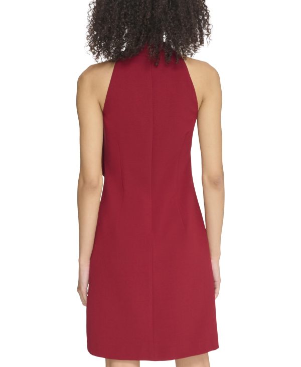 Women's Sleeveless Halter Tie Neck Shift Mini Dress