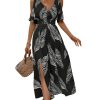Women's Summer Maxi Casual Dresses 2024 Cold Shoulder V Neck Short Sleeve Dress