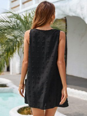 Womens Casual Sun Summer Dresses Swiss Polka Dot Beach Cover Up V Neck Tank Dress with Pockets