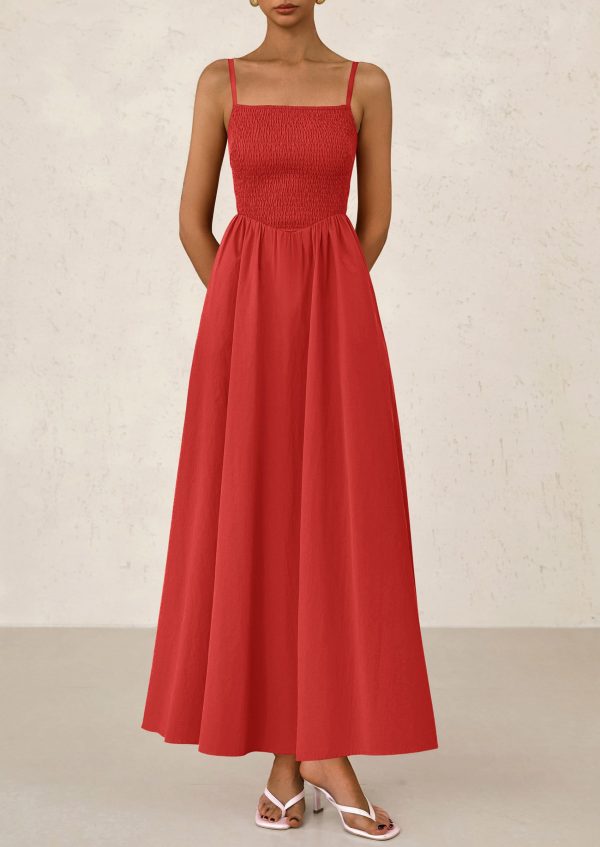 Women's 2025 Summer Maxi Dresses Beach Sundress Casual Spaghetti Strap Smocked Swing A Line Long Flowy Dress